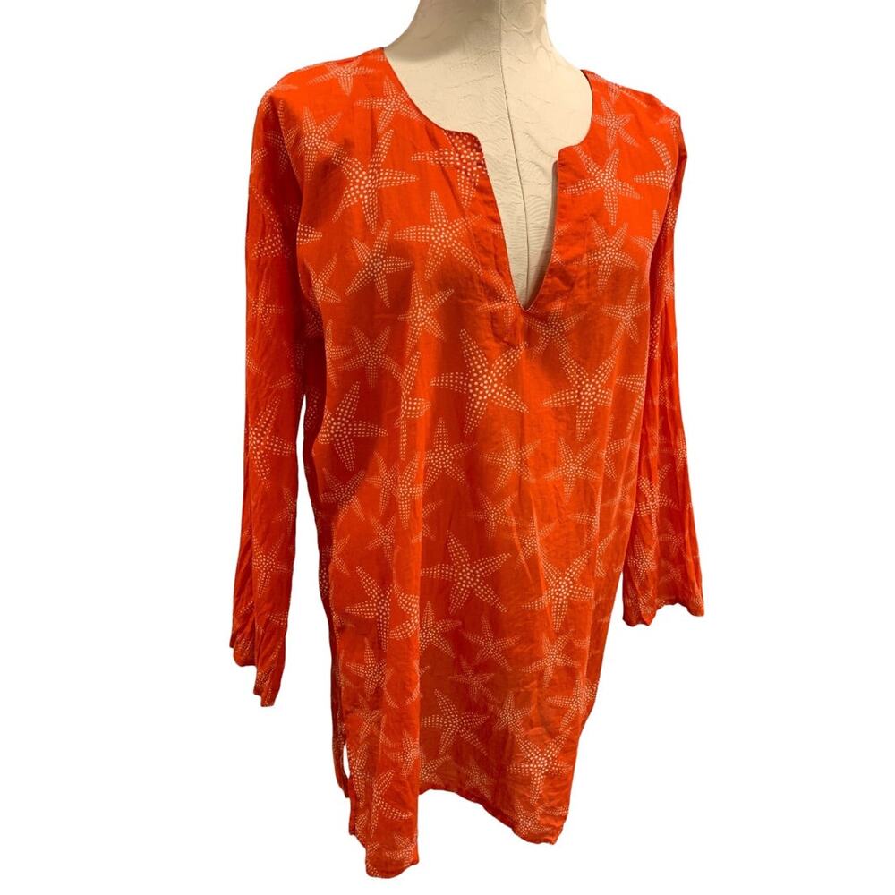 Large/XL Paths‎ of the Spirit Womens Bathing Coverup Orange Starfish Sheer